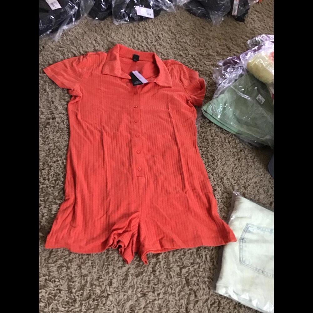 wild fable Orange Ribbed Short-Sleeve Romper
